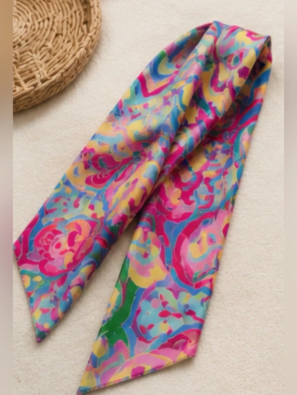 Colorful Satin Skinny Hair Scarf Retro Twilly Neck Bag Wrap 60” NWOT
